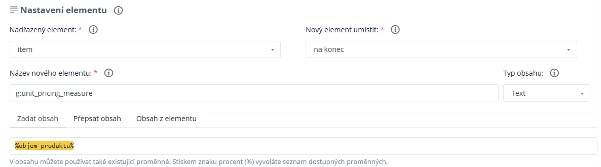 Vytvoření g:unit_pricing_measure pravidla v Conviu